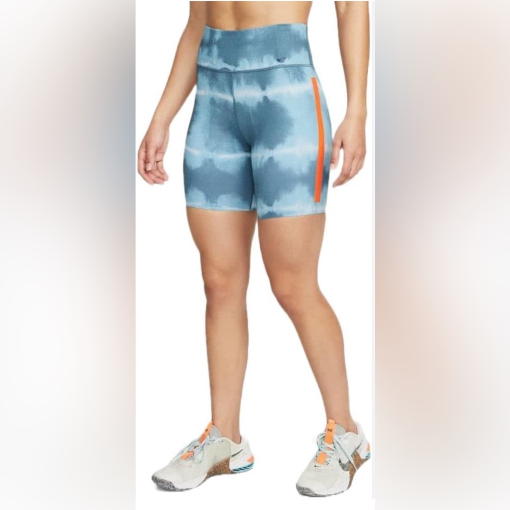 Nike✔️Women's One Luxe Dri-Fit 7"Mid-Rise Printed Training Shorts Sz M Ash Green